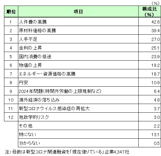 図表　新型コロナ関連融資の返済における懸念材料（複数回答、3つまで）